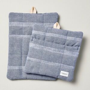 2pc Textured Stripe Potholder Set Blue - Hearth & Hand Magnolia